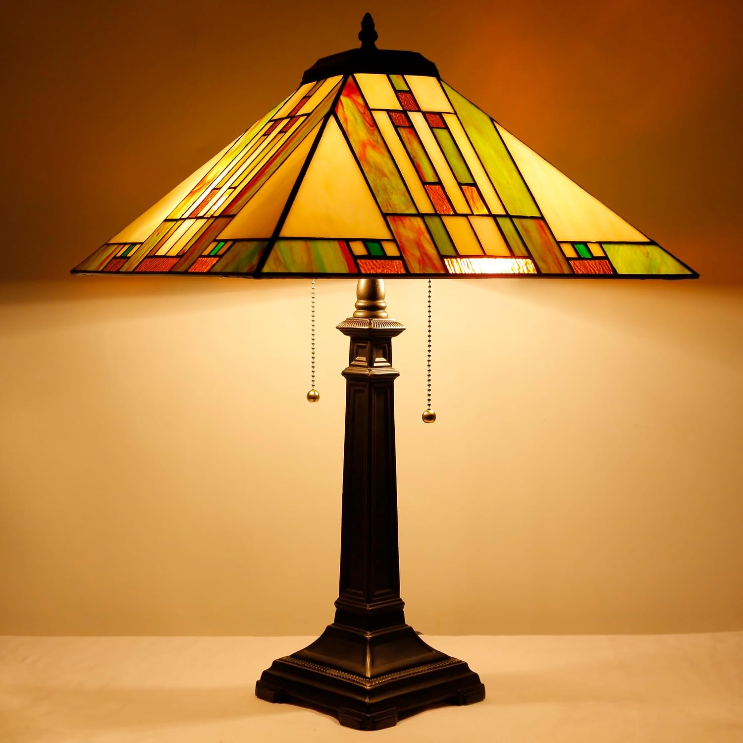 Tiffany Table Lamp Blue White Brown Mission Style Stained Glass 16X16X23 Inches Desk Reading Light for Bedrooms Living Room Study Home Office