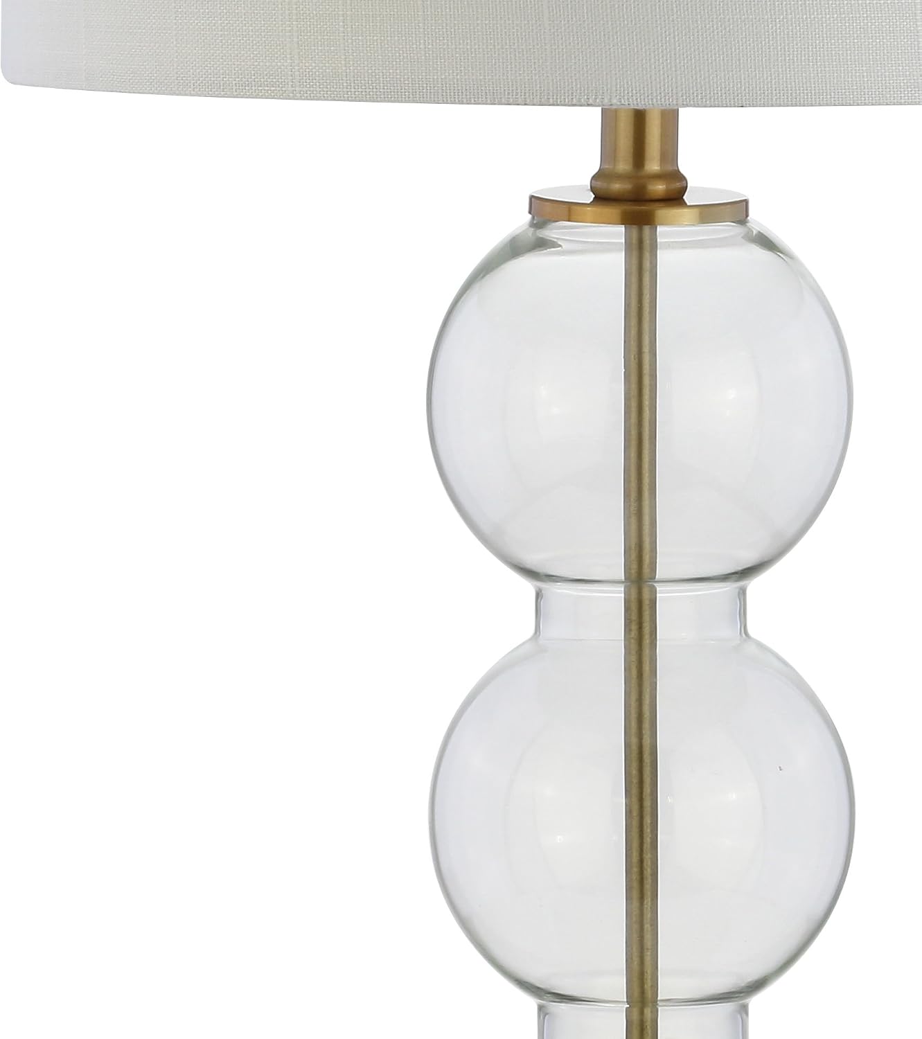 JONATHAN Y 27' Clear/Brass Triple-Sphere Glass Table Lamp Set of 2, Bedside, White Linen Shade, Modern Table Lamps for Living Room, Bedroom, Office, LED Bulbs Included JYL1070A-SET2