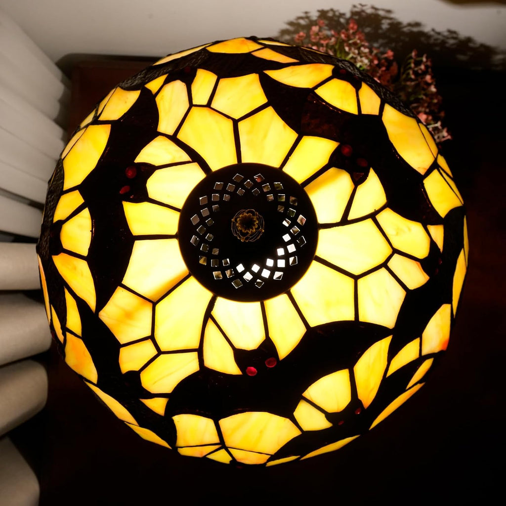 Tiffany Lamp Black Bat Style Stained Glass Table Lamp Vintage Bedroom Bedside Light for Home Dorm Office Art Craft Antique Decor Accent Aesthetic Nightstand Reading Light 12x12x19 Inches