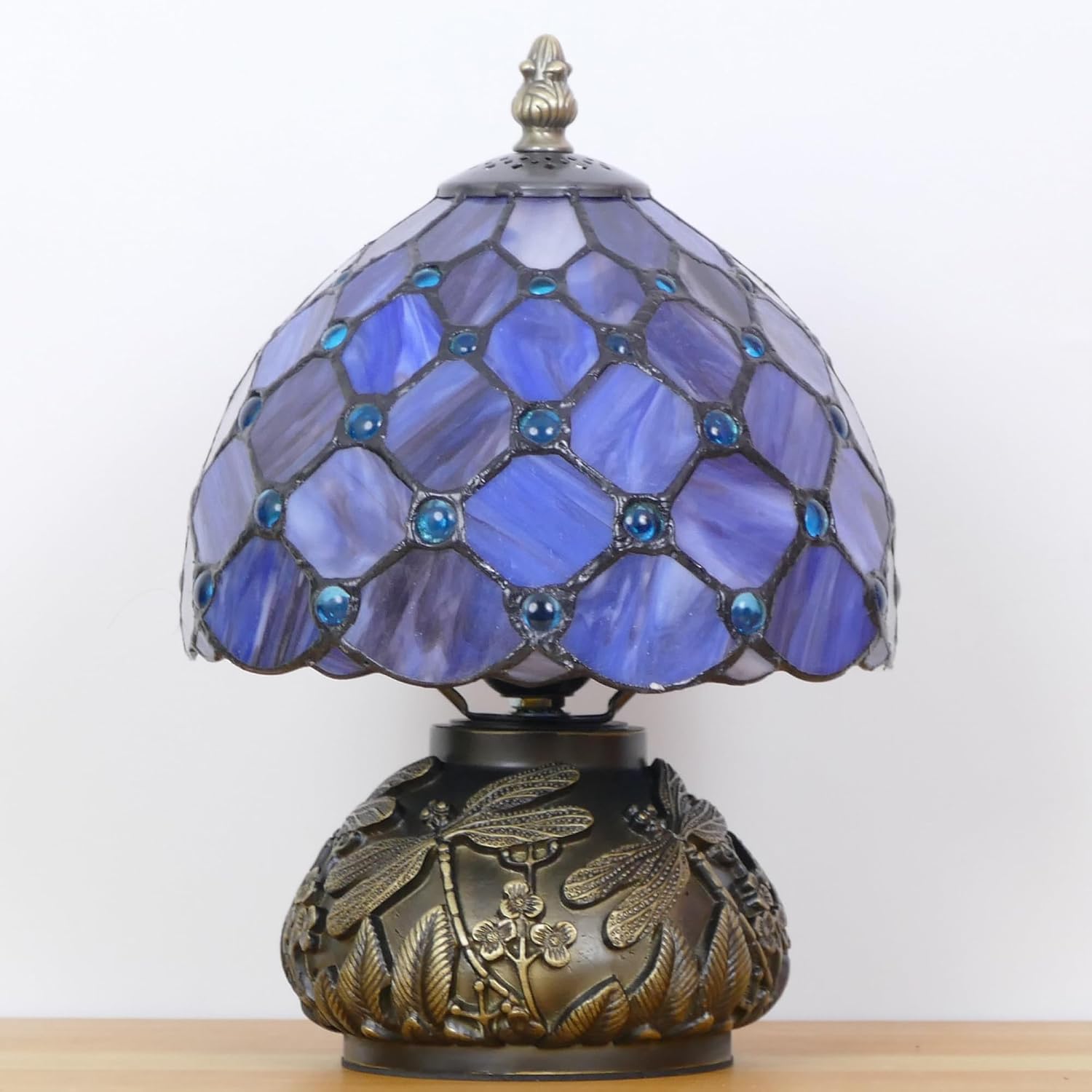 Small Tiffany Lamp Mini Stained Glass Table Lamp Purple Pearl Style Mushroom Accent Lamp 8X11 Inch