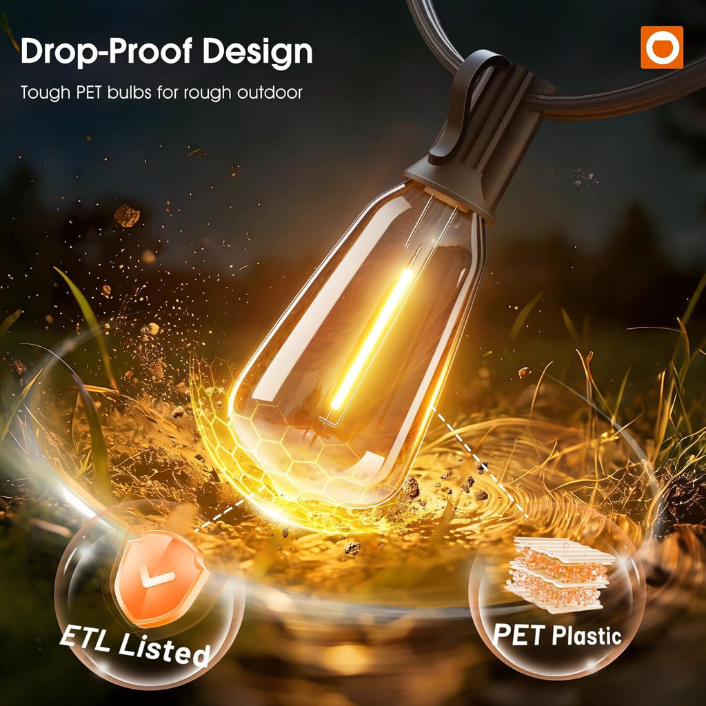 addlon 400FT(50FT*8) Outdoor String Lights with Remote,Waterproof Patio Lights ETL Listed with Shatterproof Dimmable ST38 LED Bulbs Connectable Outdoor Lighting for Backyard Bistro Garden Bistro