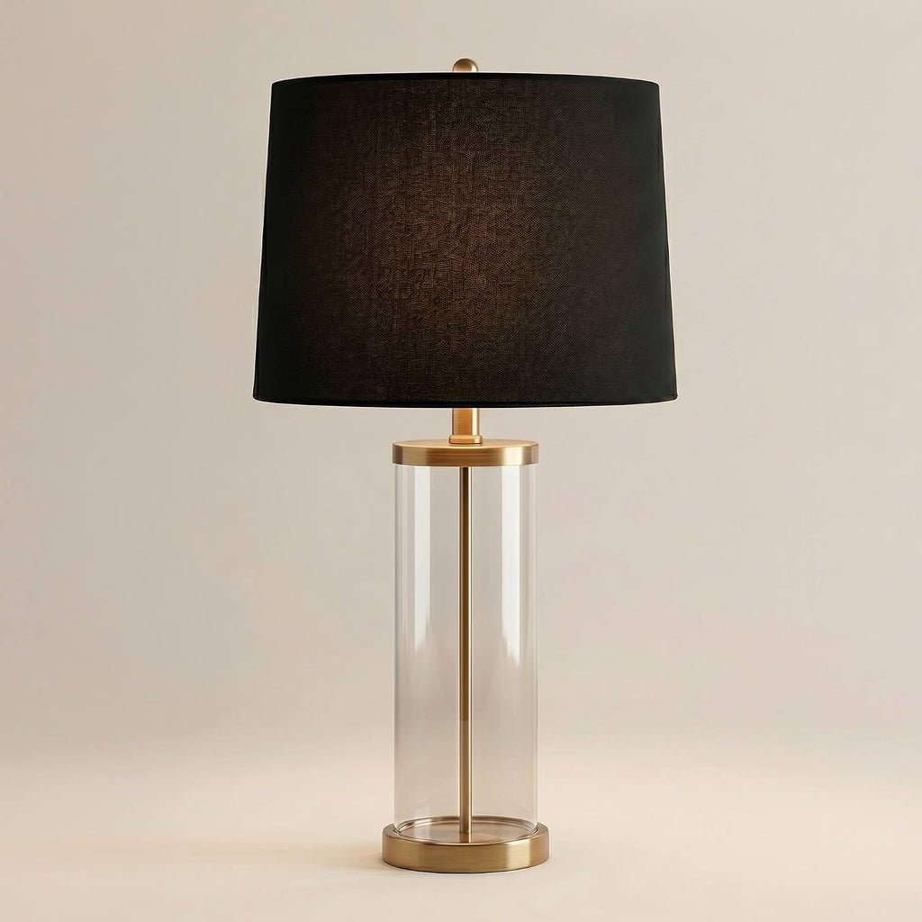 360 Lighting Modern Table Lamp Fillable 26' High Warm Gold Clear Glass Cylinder Black Hardback Drum Shade Decor for Living Room Bedroom House Bedside Nightstand Home Office Family Entryway