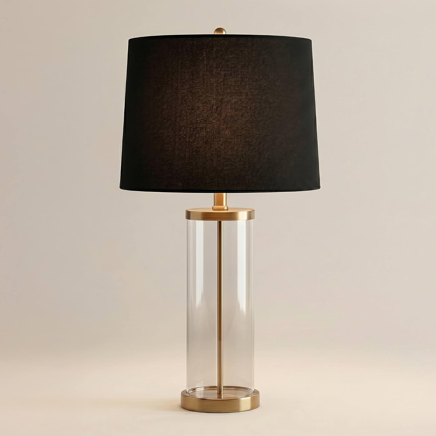 360 Lighting Modern Table Lamp Fillable 26' High Warm Gold Clear Glass Cylinder Black Hardback Drum Shade Decor for Living Room Bedroom House Bedside Nightstand Home Office Family Entryway
