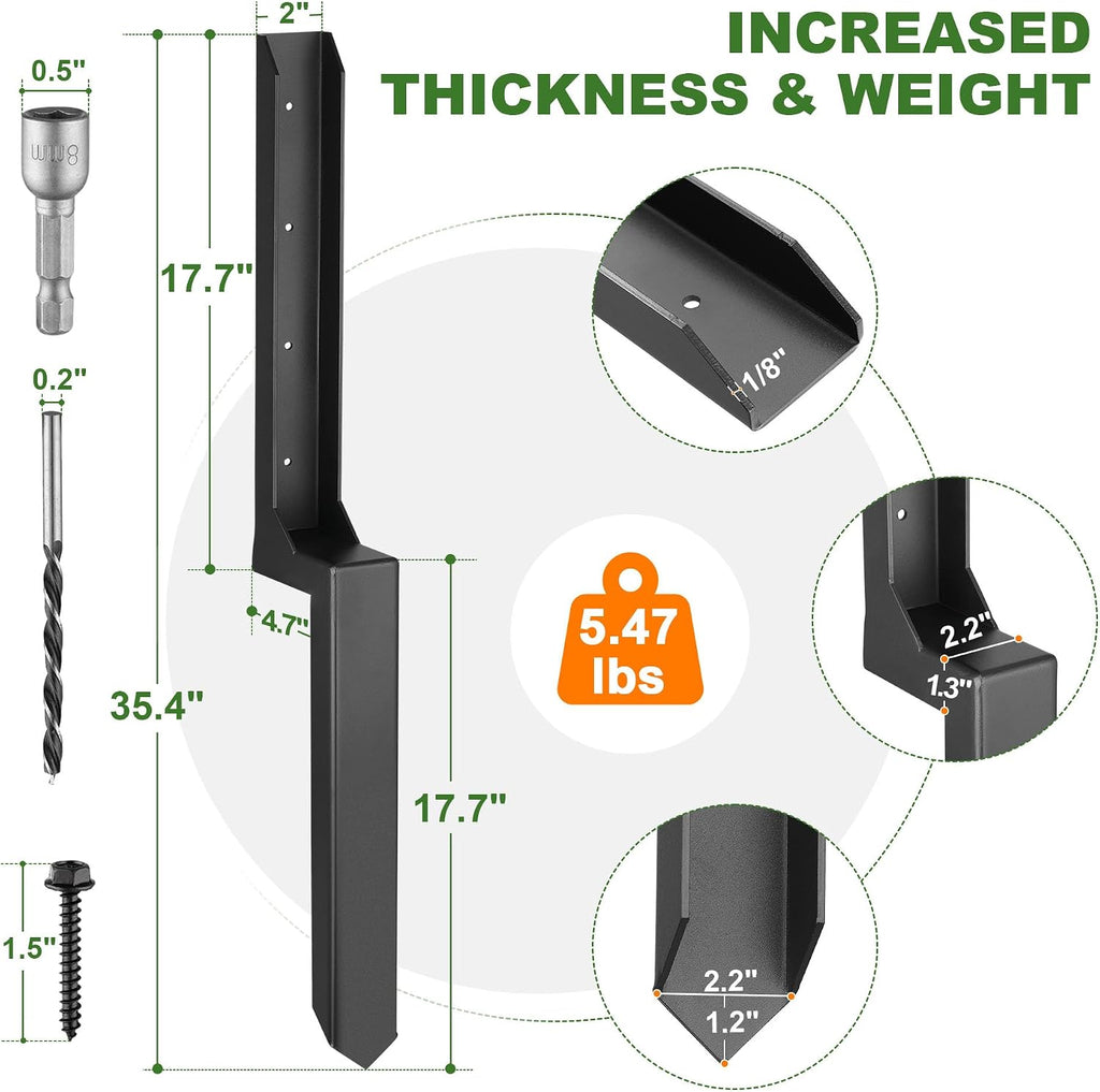 Fence Post Repair Kit, Heavy Duty One-Piece Steel Anchor & Stakes for Repair Broken Tilted Leaning Wood Posts, Rust-Proof Easy Installation, Upgraded 11-Gauge Thickness (4 Pack)