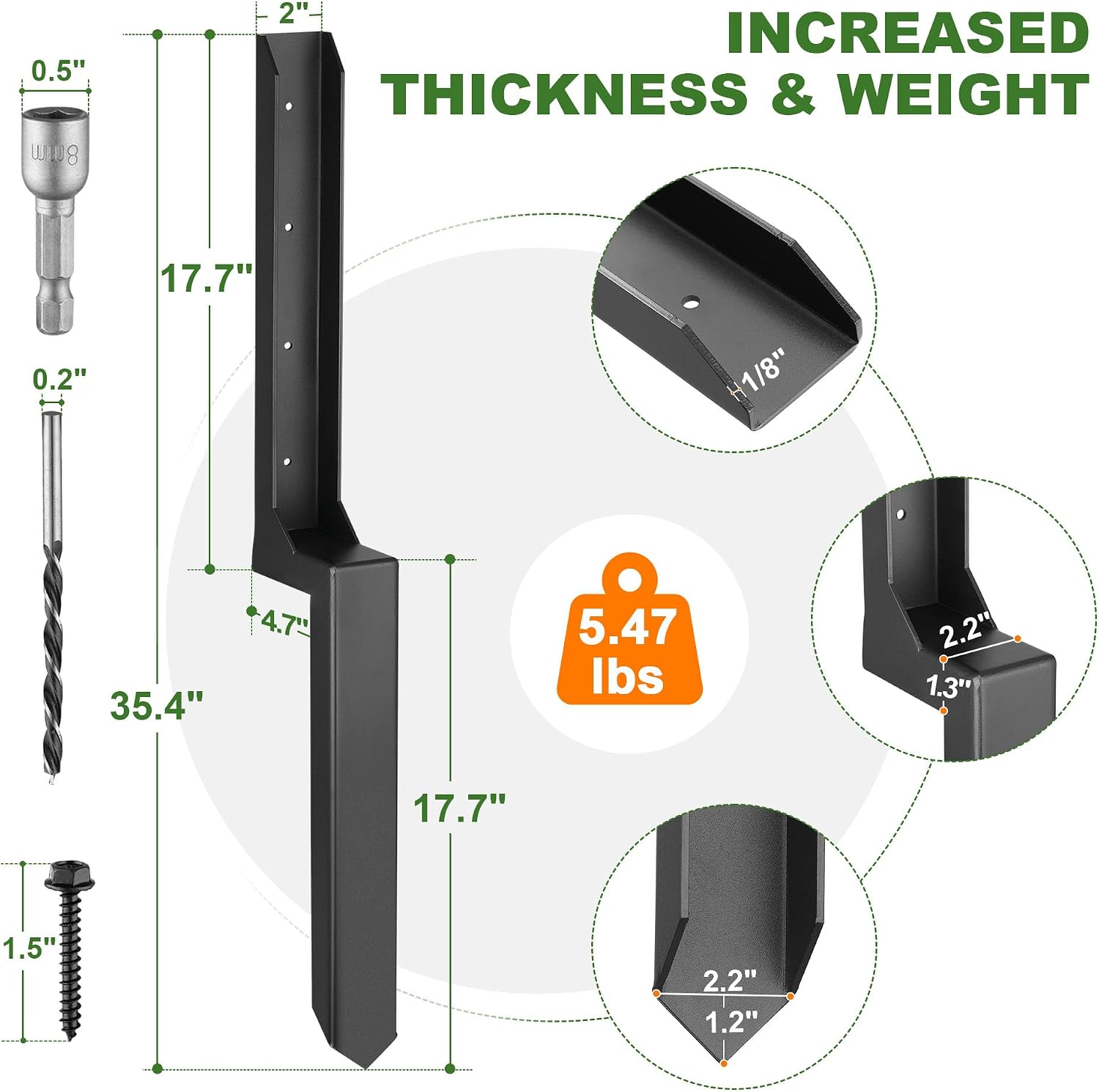 Fence Post Repair Kit, Heavy Duty One-Piece Steel Anchor & Stakes for Repair Broken Tilted Leaning Wood Posts, Rust-Proof Easy Installation, Upgraded 11-Gauge Thickness (4 Pack)