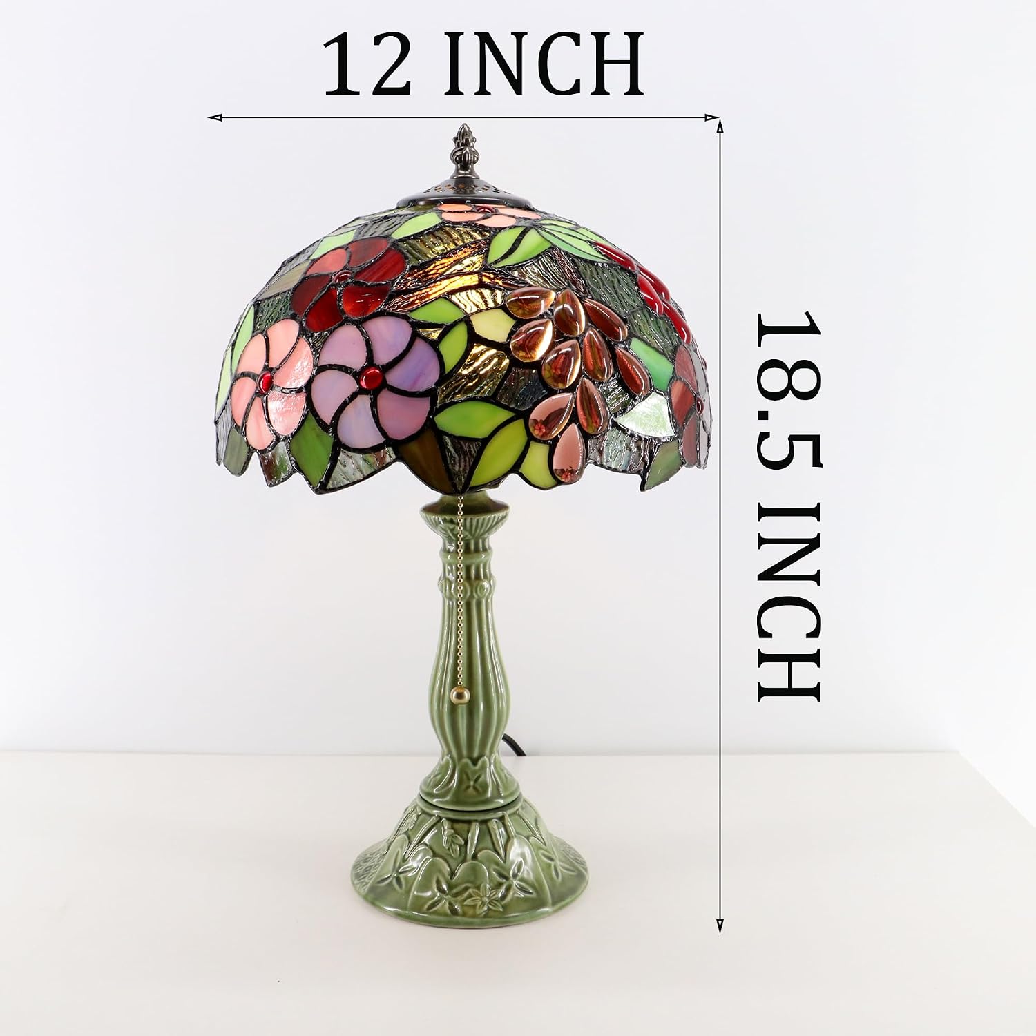 Tiffany Lamp Stained Glass Table Lamps Amber Grape Style Desk Lamp 12X12X18.5 Inch Bronze Ceramic Base Reading Light Suitable for Bedside Bedroom Living Room Dining Room Office