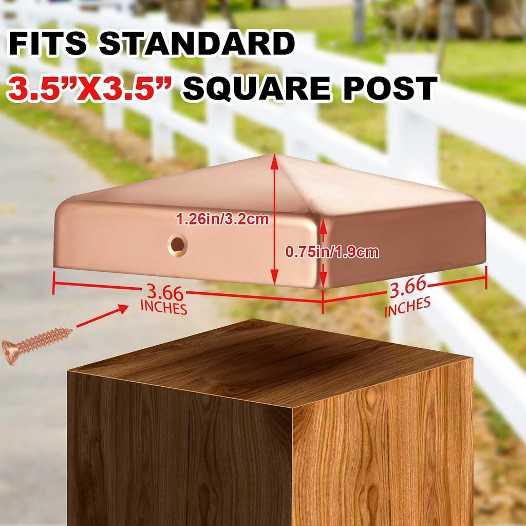 Tandefio 32 Pcs 4x4'' Solid Copper Post Caps Fence Pyramid Decking Caps with Screw for Metal Wood Cedar Fence Deck Corridors Mailbox Posts End Cover