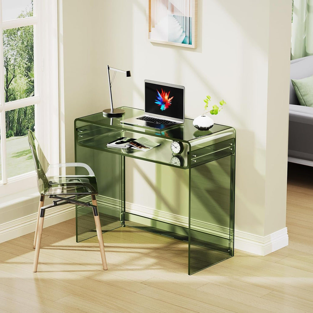 Acrylic Desk Laptop Workstation Study Table Home Office Console Table Entrance Tables Decor (Green)