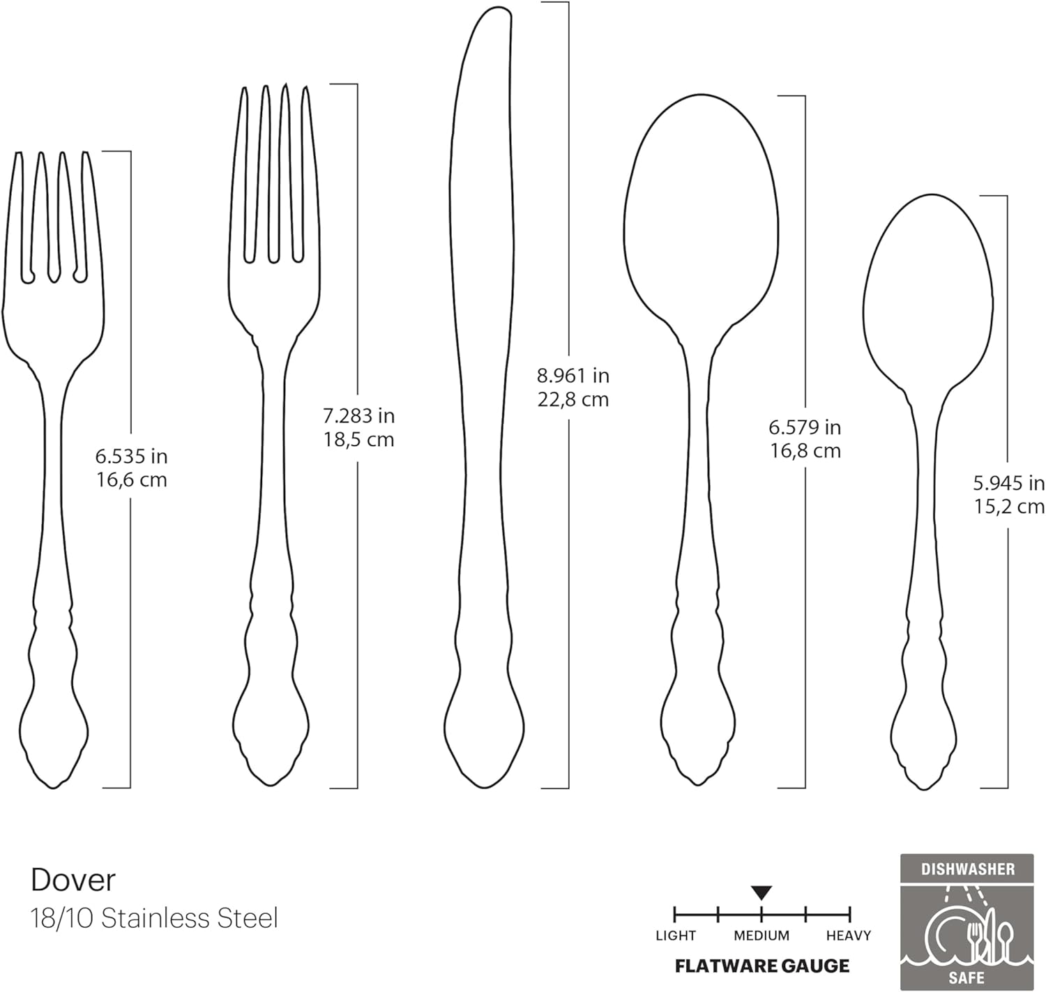 Oneida Silverware Set, Dover 20 Piece Fine Flatware Set, Service For 4, 18/10 Stainless Steel, Mirror Finish, Dishwasher Safe, Knives Spoons And Forks, Home And Kitchen Utensils Set(Silver, 20 Pieces)
