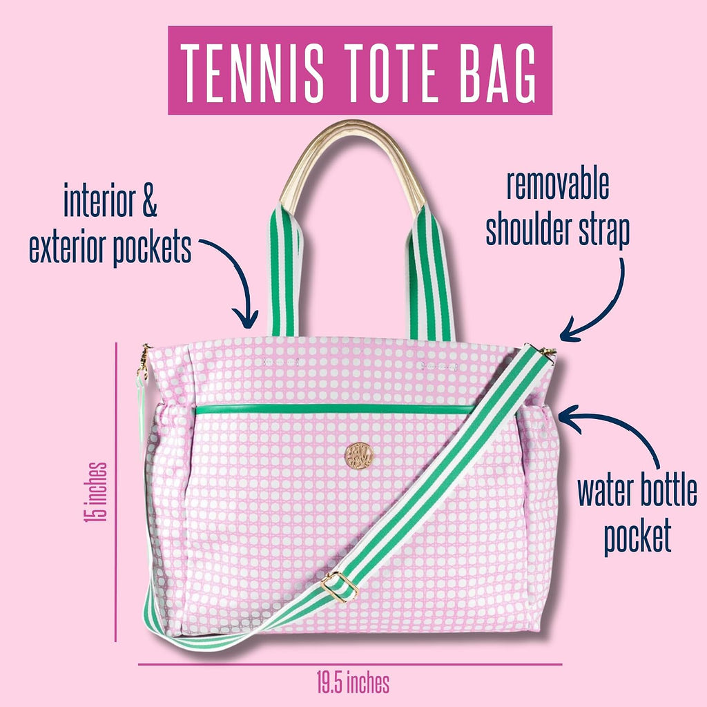 Lilly Pulitzer Tennis Tote Bag with Removable Shoulder Strap, Large Tennis Shoulder Bag for Tennis Racket, Pickleball, Racket Sports, Travel Bag, Pink Caning