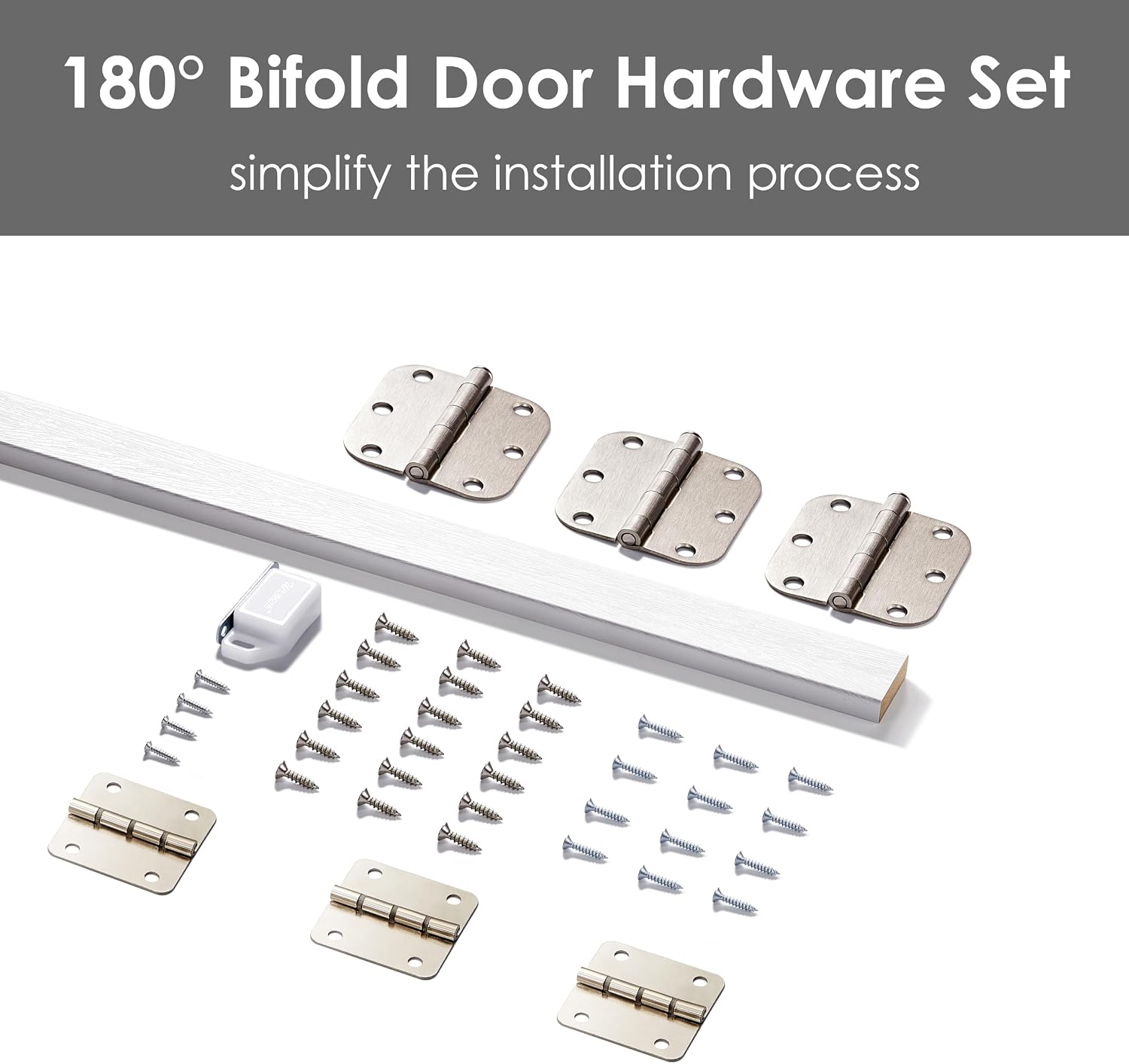 180 Degree Bifold Door, for 60″x 80″ Door Openings, White 1-Lite Mirrored Folding Door with Hinges Hardware Set, Full Access Bifold Closet Doors Perfect for Interior Openings