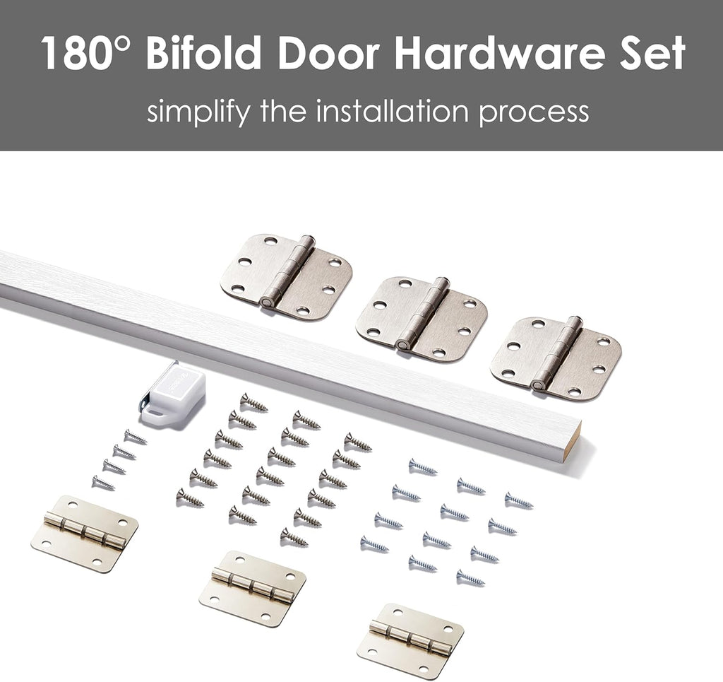 180 Degree Bifold Door, for 30″x 80″ Door Openings, White 1-Lite Mirrored Folding Door with Hinges Hardware Set, Full Access Bifold Closet Doors Perfect for Room Dividers