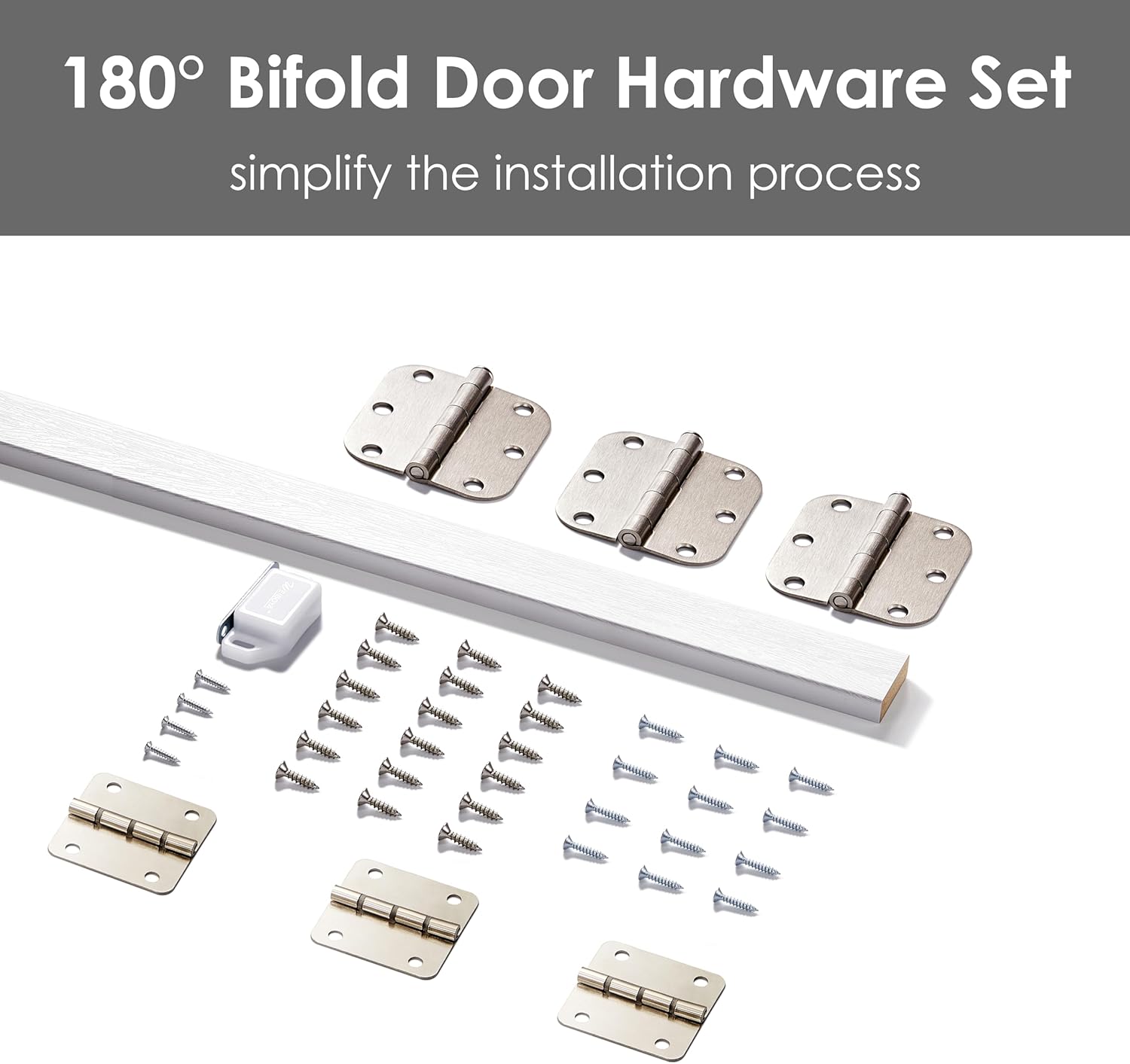 180 Degree Bifold Door, for 30″x 80″ Door Openings, White 1-Lite Mirrored Folding Door with Hinges Hardware Set, Full Access Bifold Closet Doors Perfect for Room Dividers