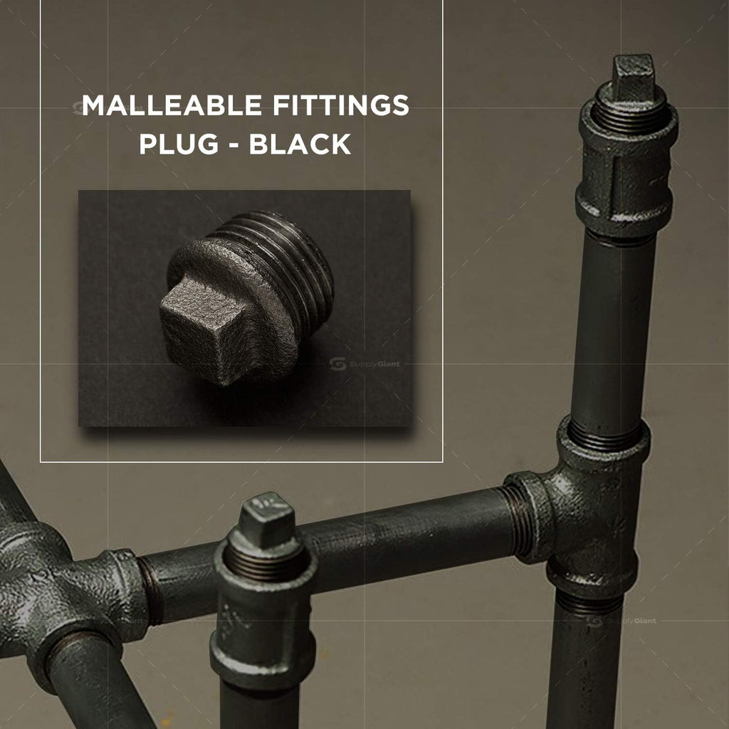 SUPPLYGIANT BMPL1000S-5 BMPL1000-5 Black Pipe Fitting, Malleable Iron Plug with Square Head Threaded Connector 1 Inch (Pack of 5)