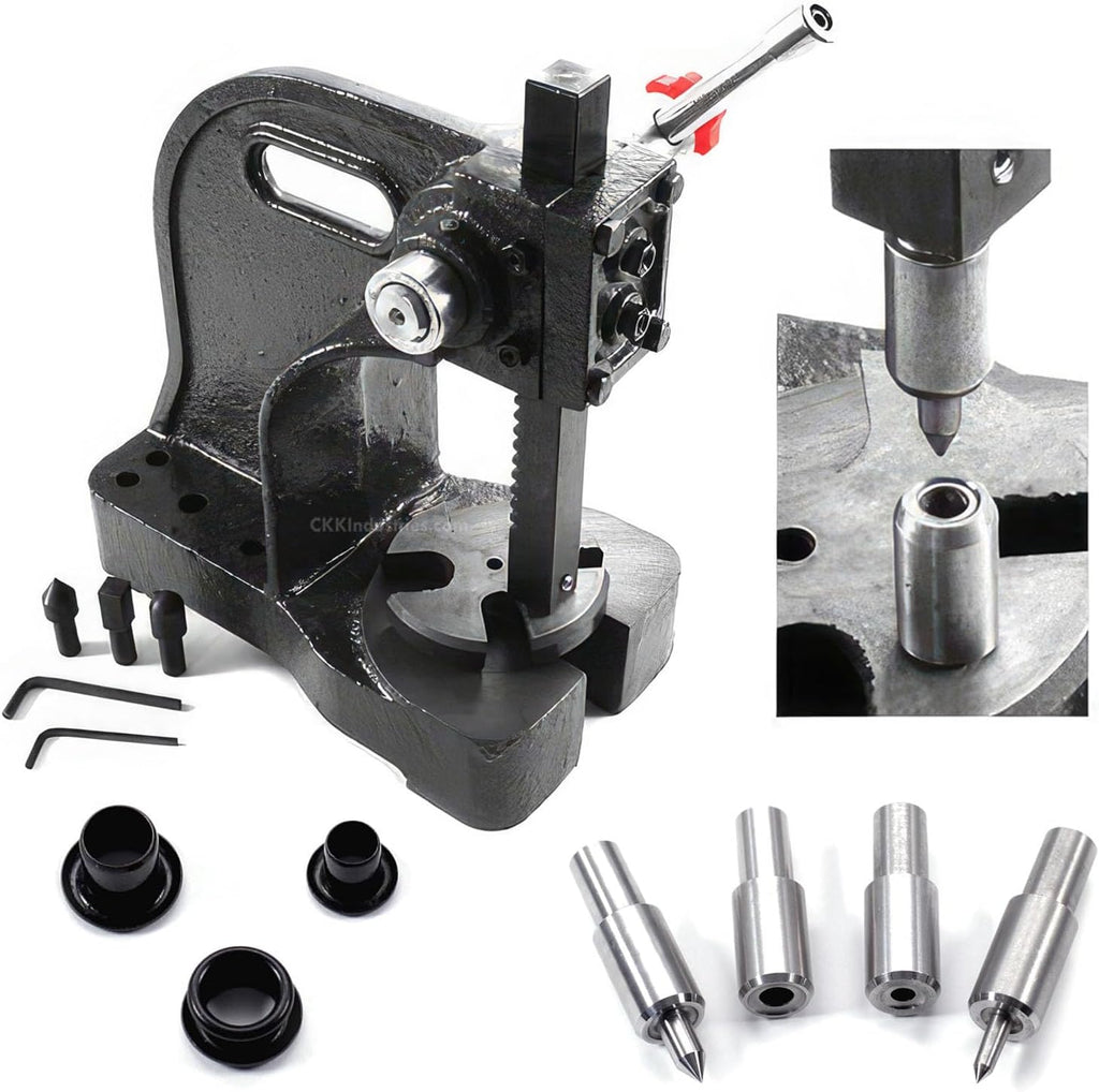 Eyelet Setting Press + #6-9 & #8-9 Eyelet Bundle - (Master Series Press) - (Includes: Arbor Press, 3/16 + 1/4 Eyelet Setting Dies) - (#6-9 & #8-9 Black Coated Eyelets) - for DIY Hobby & C