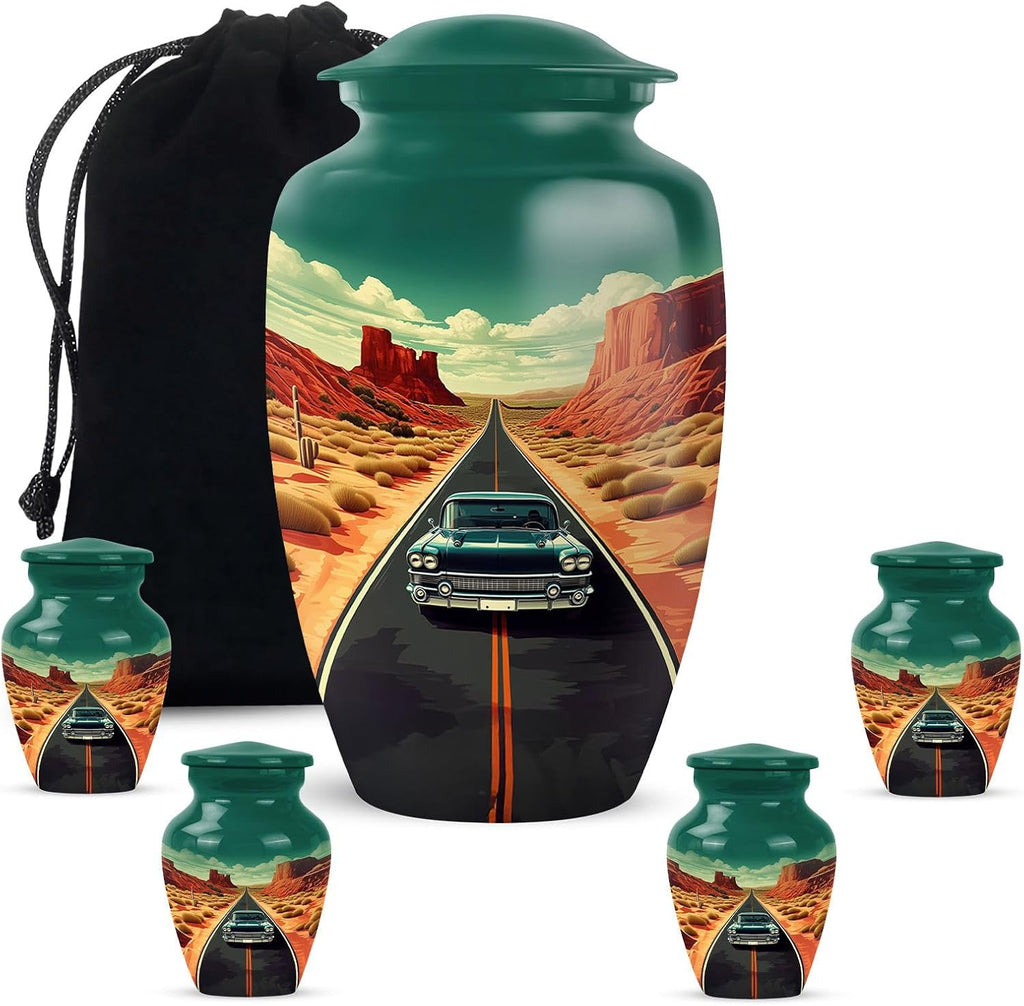 Green Car Large Memorial Urn for Human Ashes Adult - Funeral Cremation Ash Holder for Burial - Car Memorial Decorative Urns for Ashes Men & Female Keepsake, Set of 5-10 Inch, 3 Inch