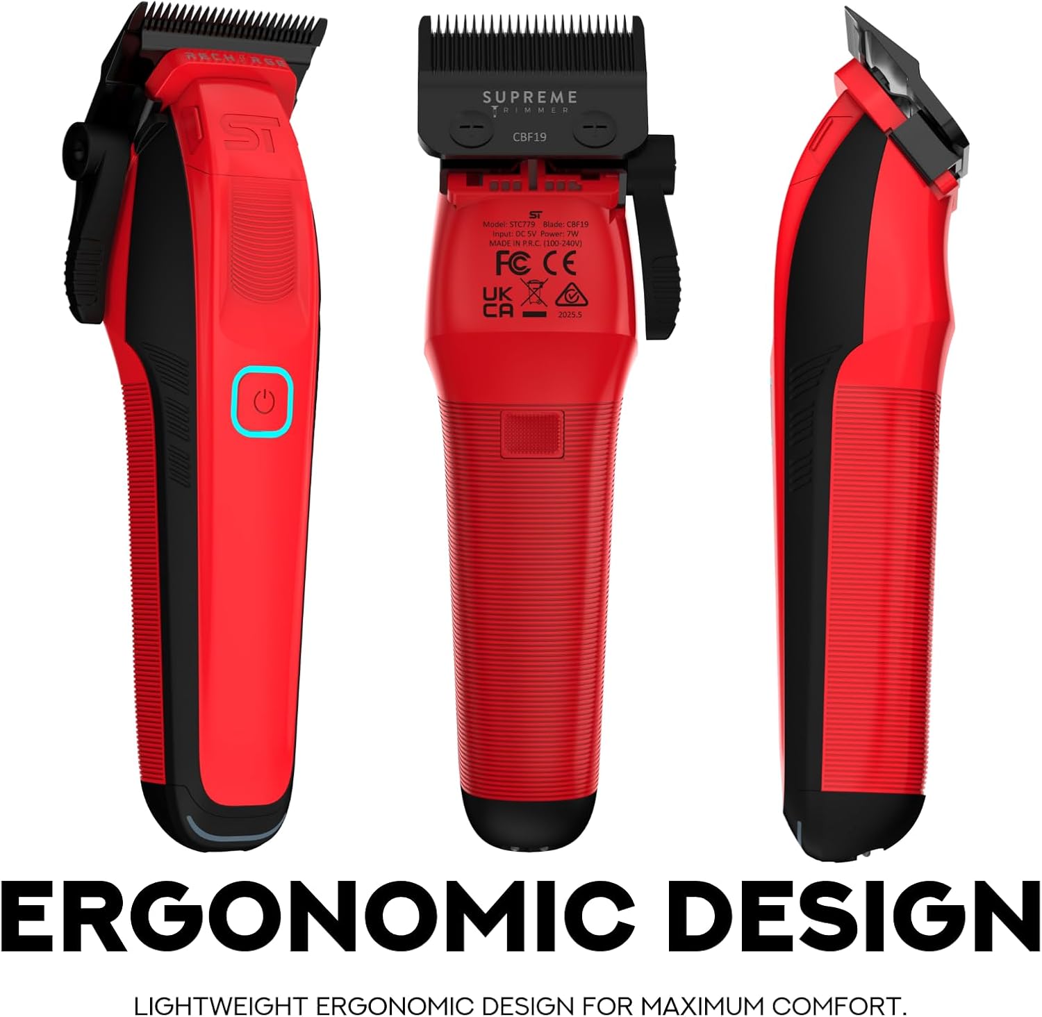 Supreme Trimmer Recharge Clipper - Professional Hair Clipper with 2 Removable Batteries, Brushless Motor, Smart Charge Stand, USB-C Charge & DLC Blades Barbers | STC779