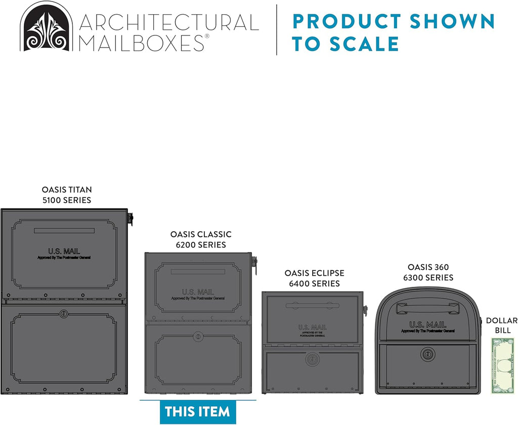 Architectural Mailboxes 6200Z-10 Oasis Classic Locking Post Mount Mailbox, 18'D x 11.5'W x 14'H ,Graphite Bronze