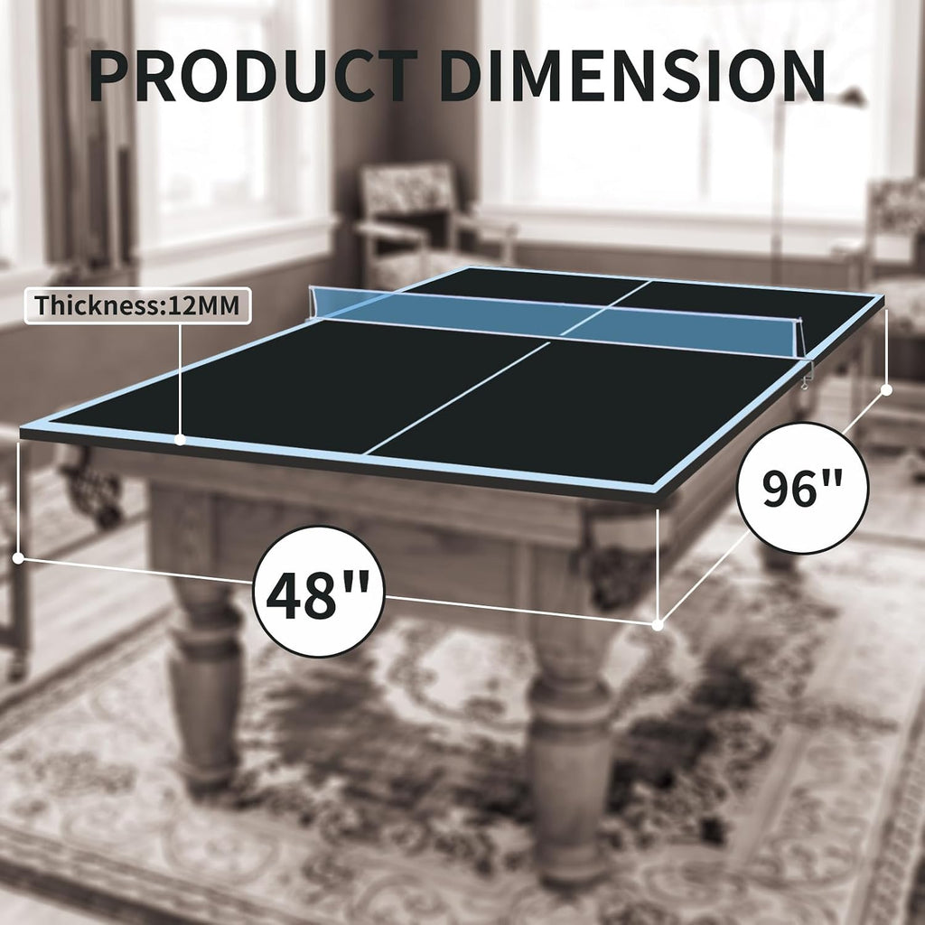 Foldable Ping Pong Table Top for Billiard Table, 6FT/7FT/8FT/9FT Table Tennis Table Topper for Pool Table, Indoor Outdoor Portable Table Tennis Conversion Top w/Net & Foam Padding