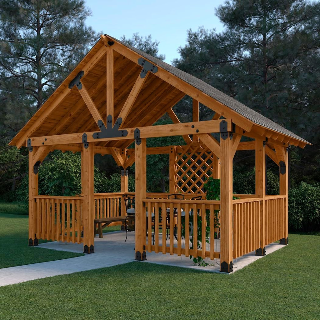 Ozco Laredo Sunset 10x10 Post Base Kit, Includes Decorative Plates, Hex Cap Nuts, OWT Timber Screws, Galvanized Steel for Pergolas | 56605