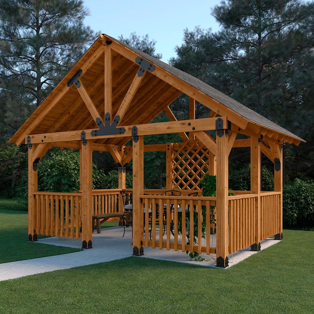 Ozco Laredo Sunset 10x10 Post Base Kit, Includes Decorative Plates, Hex Cap Nuts, OWT Timber Screws, Galvanized Steel for Pergolas | 56605