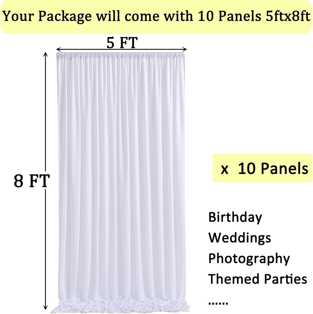 50ft x 8ft Wrinkle Free White Backdrop Curtains for Parties, 10 Panels 5ftx8ft Polyester Photo Backdrop Drapes for Weddings Birthday Photography Background Curtains