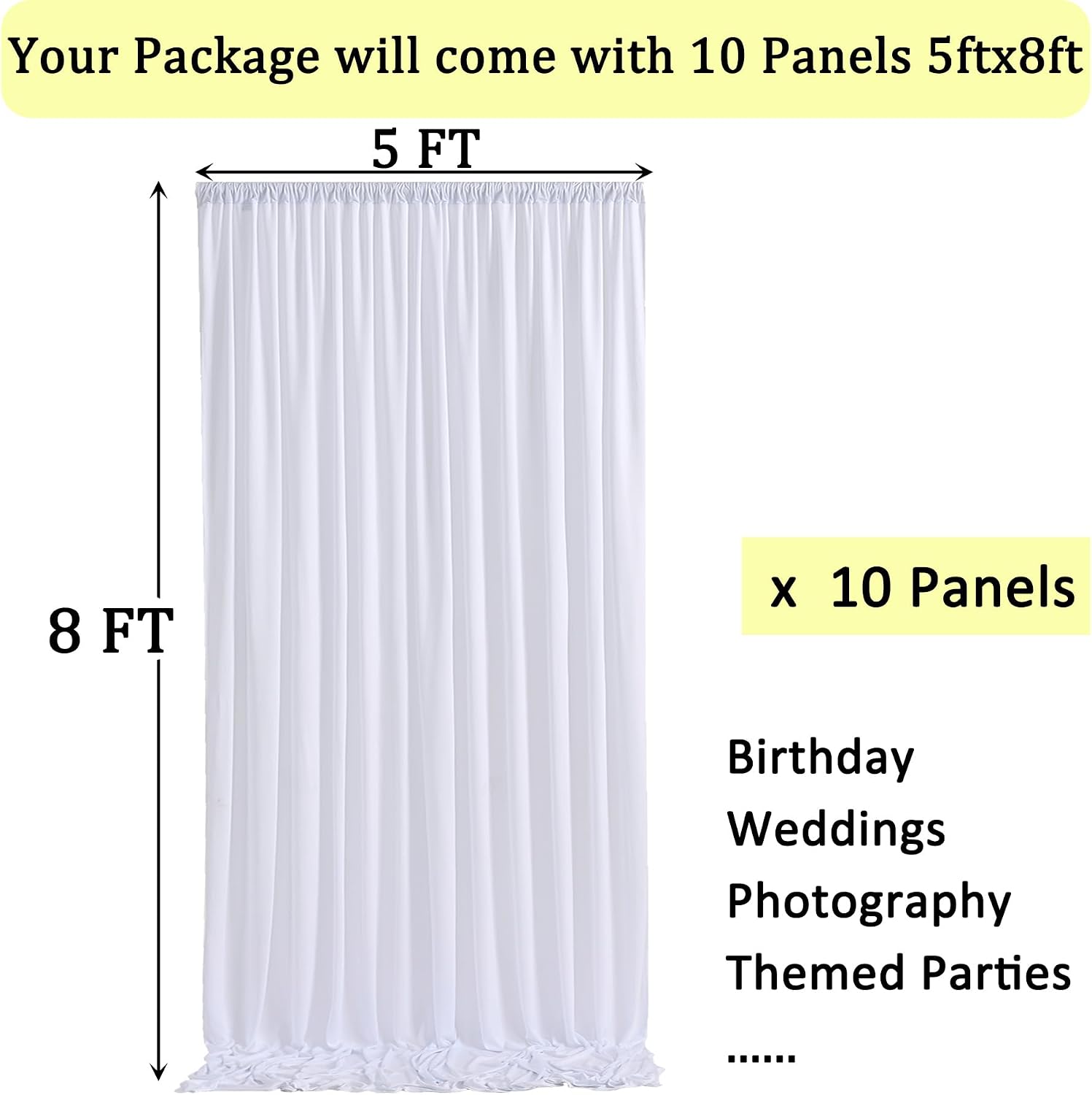 50ft x 8ft Wrinkle Free White Backdrop Curtains for Parties, 10 Panels 5ftx8ft Polyester Photo Backdrop Drapes for Weddings Birthday Photography Background Curtains