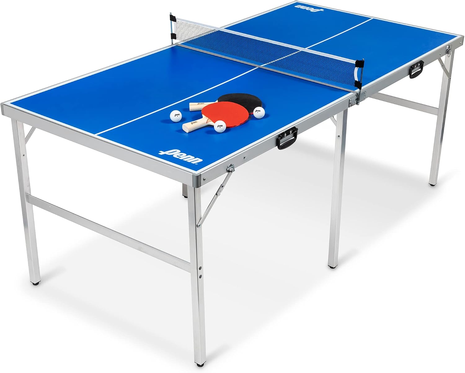 EastPoint Space Saver Table Tennis Table - Assembled, Blue, 6 ft x 3 ft - Weatherproof for Outdoor Ping Pong - Paddles & Balls for Instant Ping Pong Play