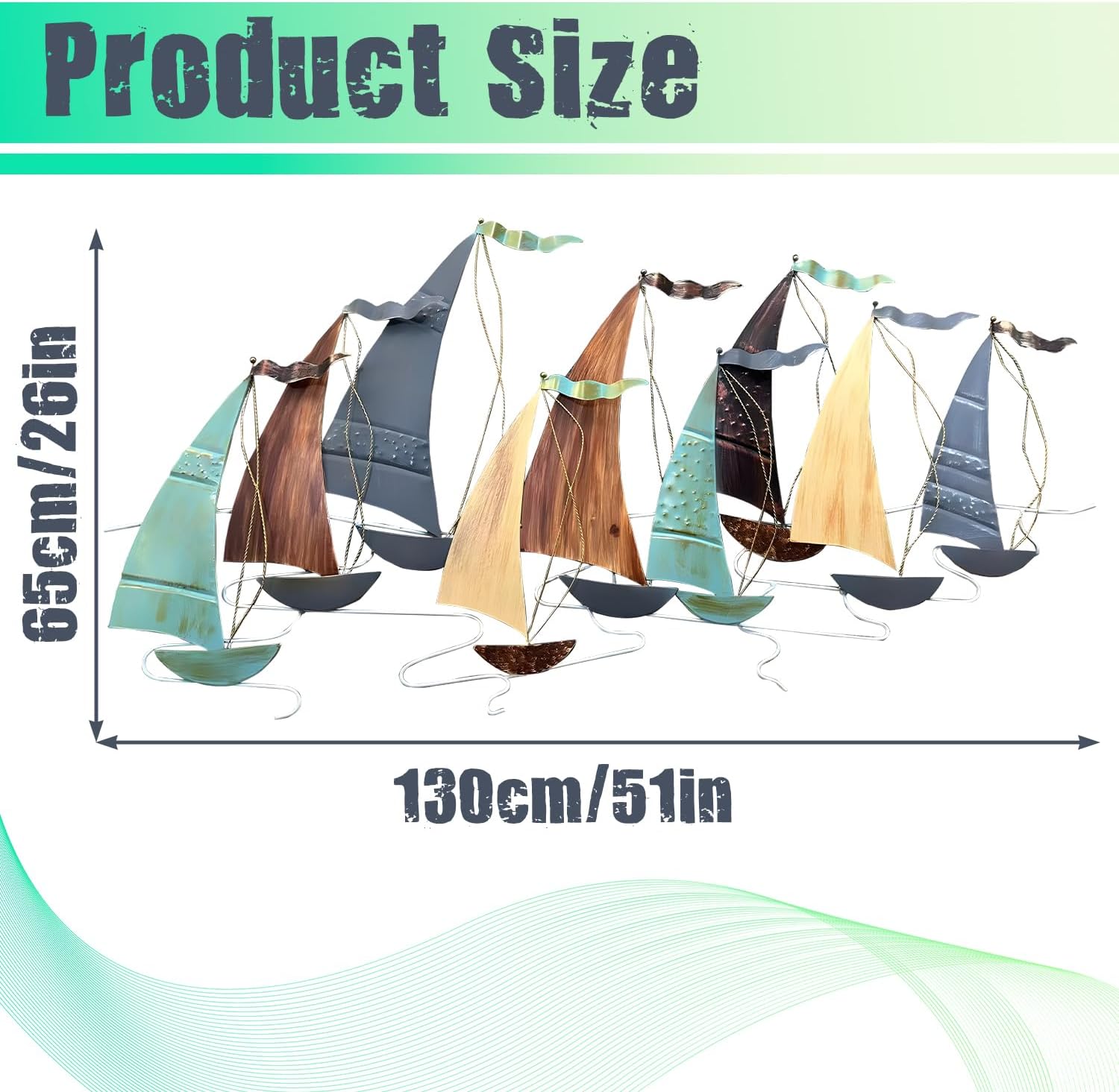 edaknez Large Metal Sailboat Wall Decor, 51' x 26' Ship Metal Wall Art | Coastal Nautical Boat Wall Hanging, Large Ship Wall Sculptures, for Living Room Bedroom Indoor Ourdoor Ocean Beach