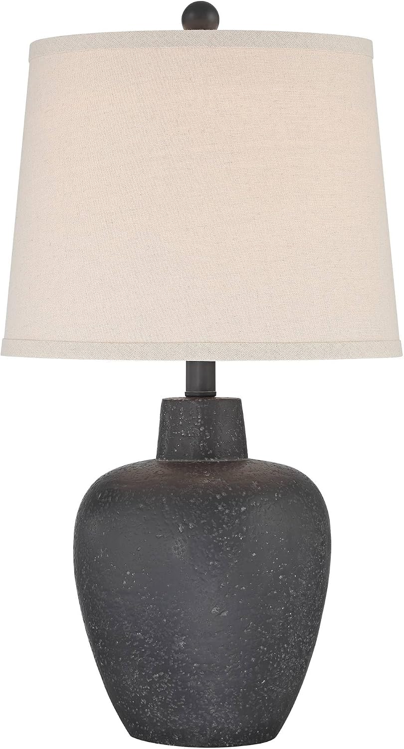 360 Lighting Romeo 23 1/2' High Jar Small Modern Coastal Accent Table Lamps Set of 2 Stone Gray Finish Fabric Beige Shade Living Room Bedroom Bedside Nightstand House Office Home Reading Kitchen