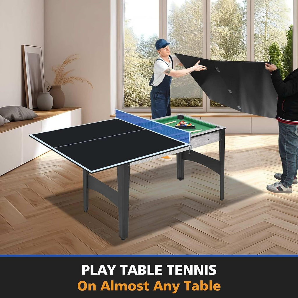 71' Foldable Table Tennis Conversion Top with Net - 12mm MDF Ping Pong Table Top with Pre-Assembled Design - Portable Indoor Game Table with EVA Foam Pads