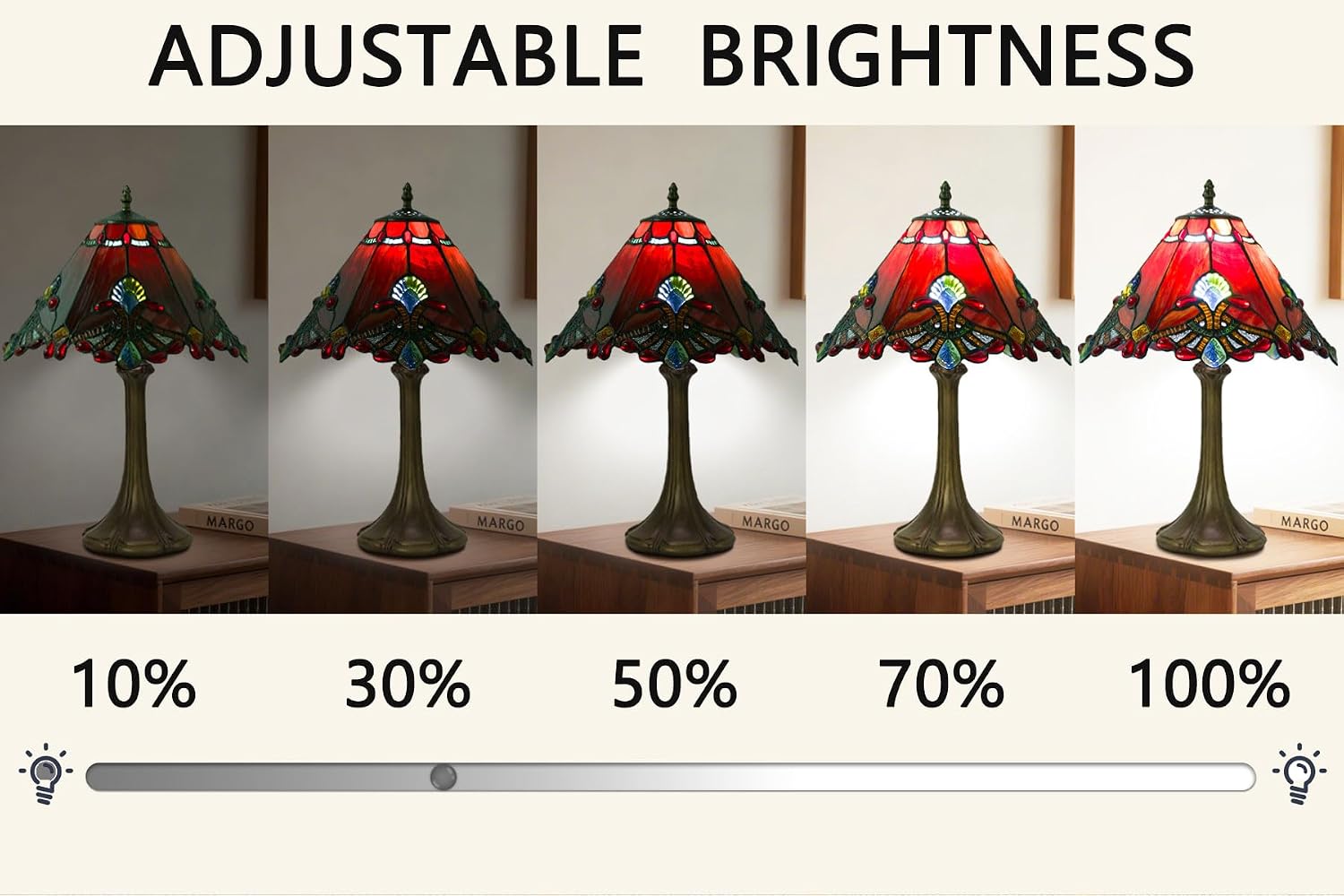 12 Inch Baroque Style Tiffany Table Lamp, Vintage Stained Glass Desk Lamp with Remote Control, 3 Color Temperature & Brightness Level for Office Home Bedroom Living (Red)