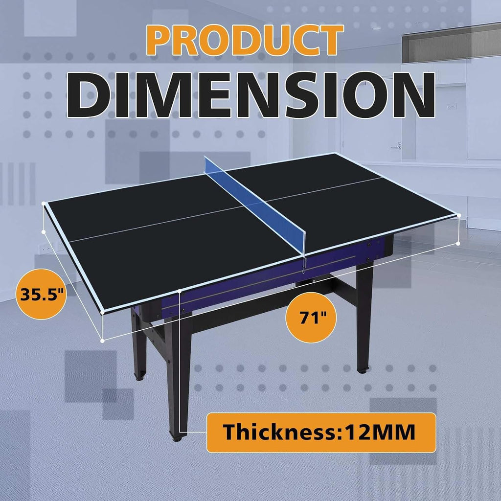71' Foldable Table Tennis Conversion Top with Net - 12mm MDF Ping Pong Table Top with Pre-Assembled Design - Portable Indoor Game Table with EVA Foam Pads