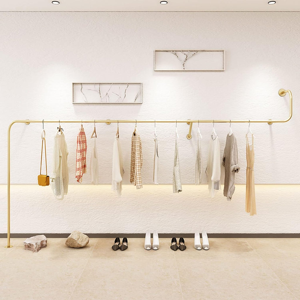 Creative Clothes Display Rack Wall Mounted Storage Clothes Hanging Shelf, Retail Store Garment Rack Organization Clothing Metal Hanging Rod, Heavy Duty Gold(One Color-250CM