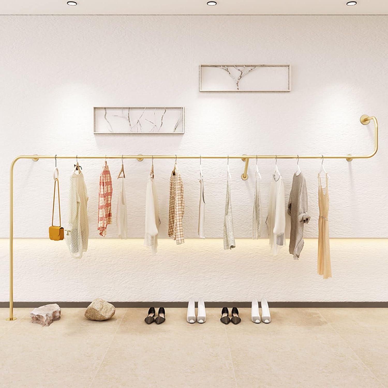 Creative Clothes Display Rack Wall Mounted Storage Clothes Hanging Shelf, Retail Store Garment Rack Organization Clothing Metal Hanging Rod, Heavy Duty Gold(One Color-250CM