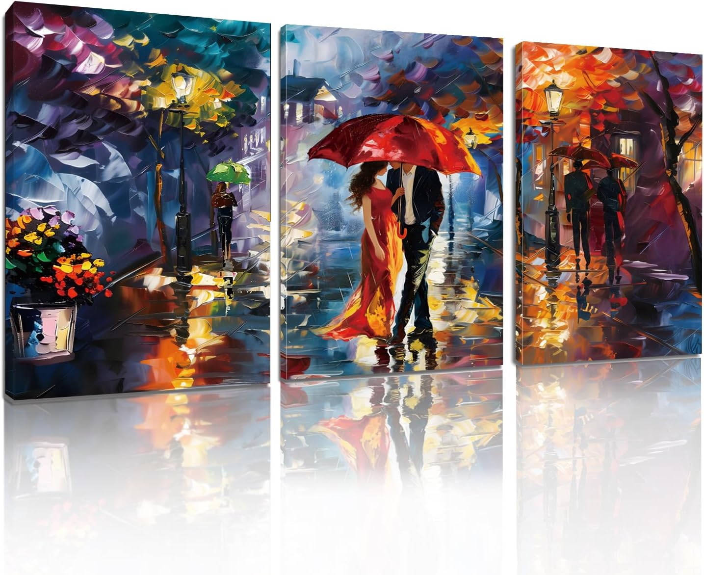 Rubelike Street View City Canvas Prints - Vintage City Canvas Oil Painting Print, Rain Street Wall Art, People Walking European Landscape, Contemporary Cityscape Artwork (24' x 36' x 3 pcs)