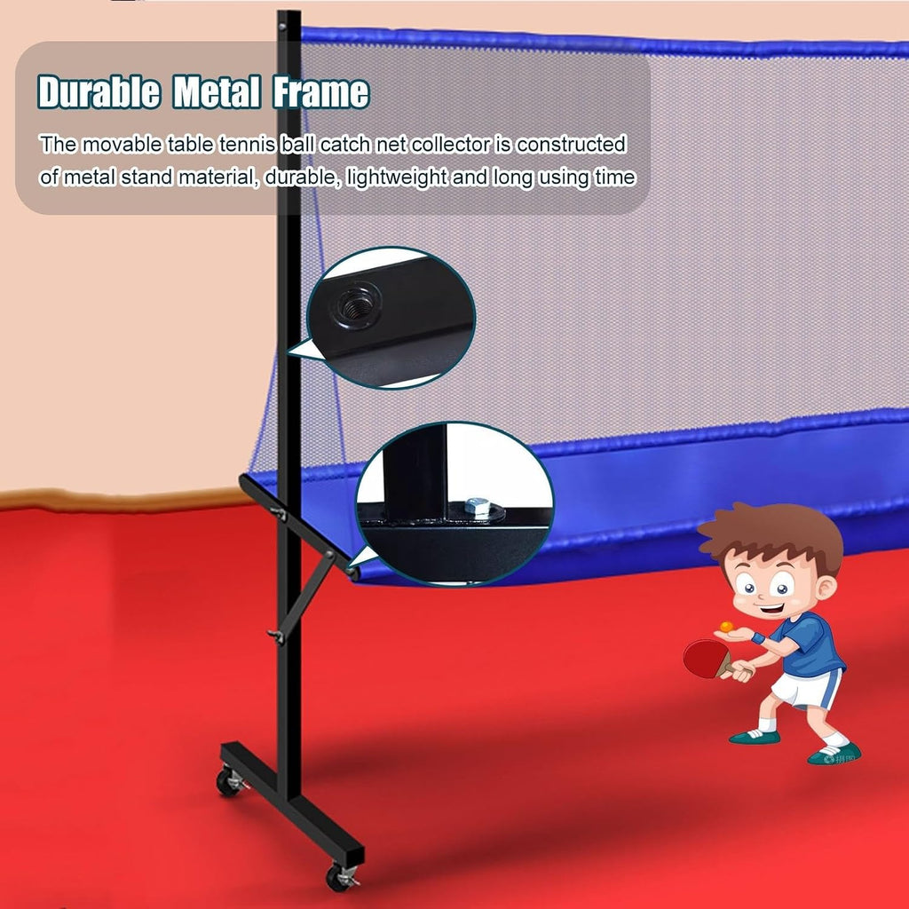 Rolling Table Tennis Catch Net, Adults & Kids Training Tool for Multi Ball Drills, Ping Pong Recycle Catcher Equipment for Indoor Outdoor Serve Practice & Family Leisure, Metal Frame