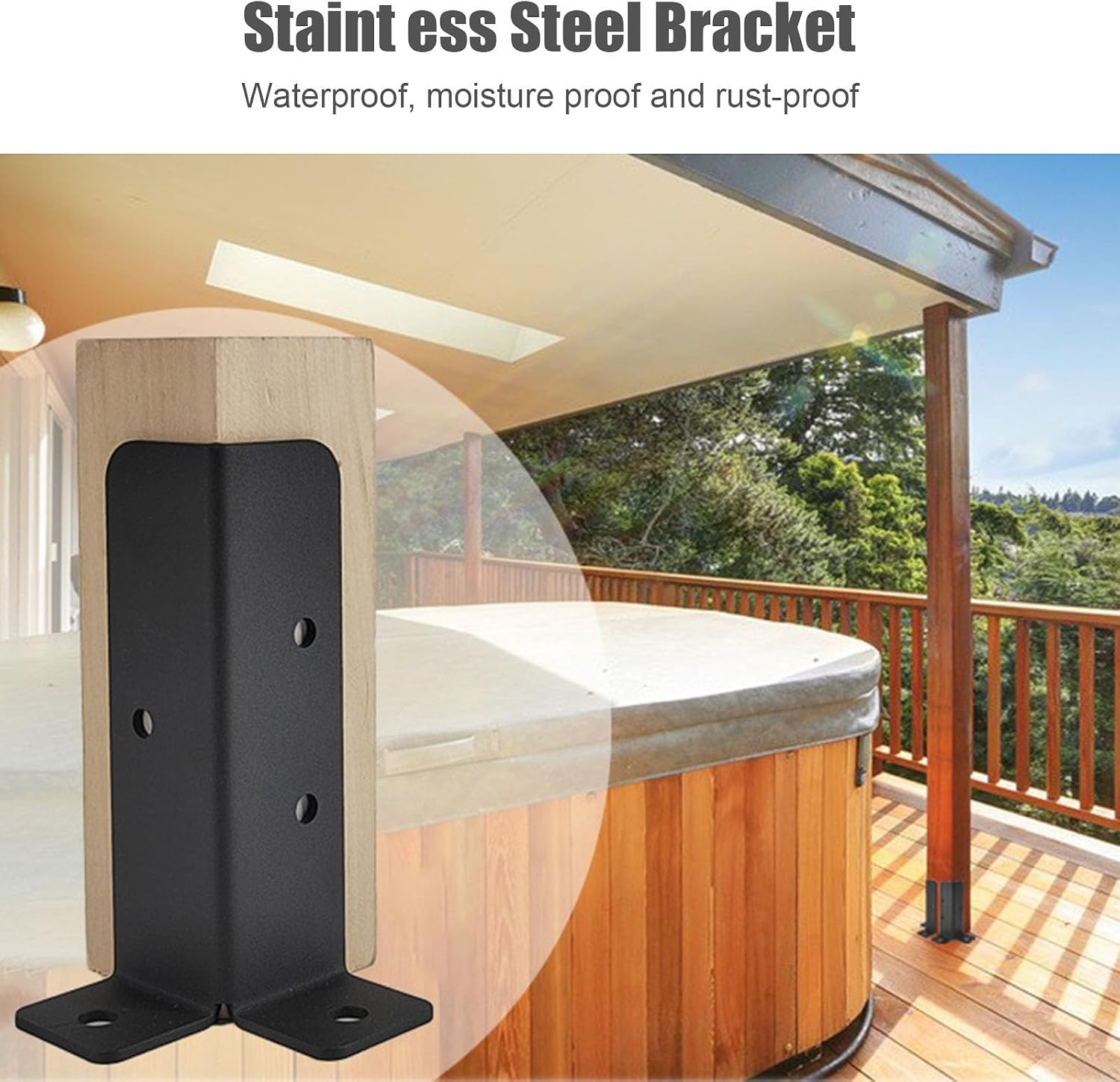 Railing Post Base Holder, Adjustable Metal Wooden Fence Support Base, for Concrete Post Anchor, Kit Included