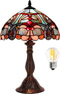 WERFACTORY Tiffany Lamp Blue Pink Stained Glass Table Lamp Reading Light 12X12X18 Inches Decor Bedroom Living Room Home Office S830B Series