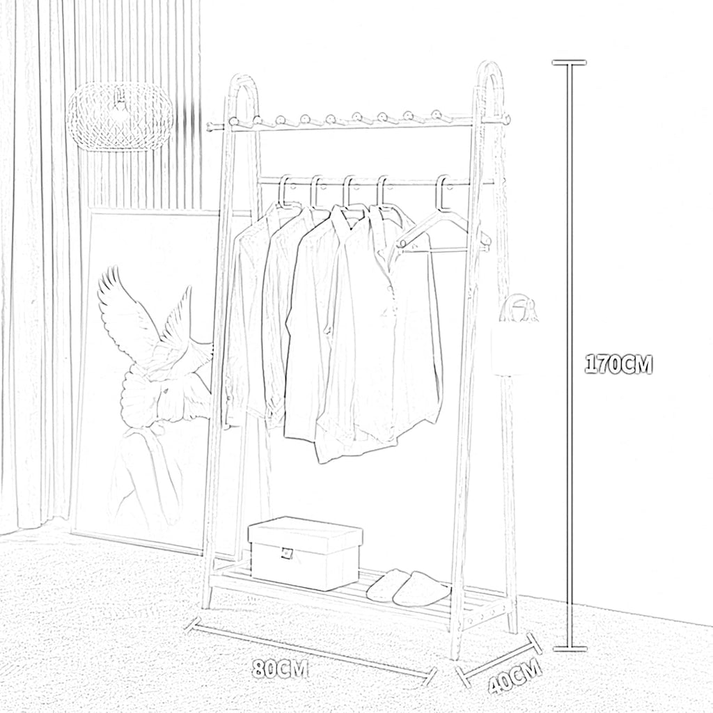 Coat Rack Stand Clothes Rack Stand, Multifunctional Wooden Storage Holder, Garment Hat Handbag Shoe Shelves, Hall Entryway Bedroom Office Organiser, (Brown-80x40x170CM