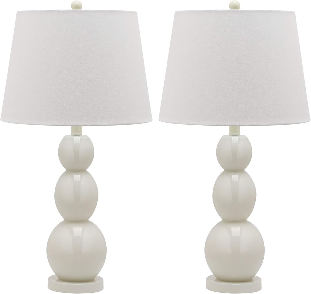 SAFAVIEH Lighting Collection Jayne Modern Contemporary White 3-Sphere Glass 28-inch Bedroom Living Room Home Office Desk Nightstand Table Lamp Set of 2 (LED Bulbs Included)