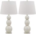 SAFAVIEH Lighting Collection Jayne Modern Contemporary White 3-Sphere Glass 28-inch Bedroom Living Room Home Office Desk Nightstand Table Lamp Set of 2 (LED Bulbs Included)