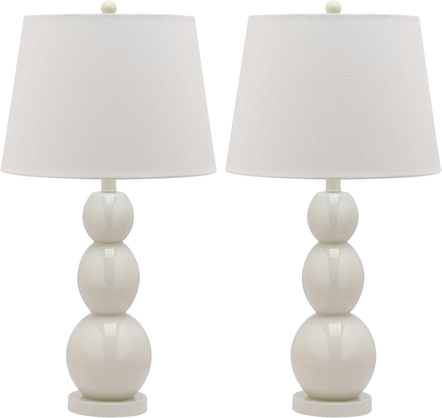 SAFAVIEH Lighting Collection Jayne Modern Contemporary White 3-Sphere Glass 28-inch Bedroom Living Room Home Office Desk Nightstand Table Lamp Set of 2 (LED Bulbs Included)
