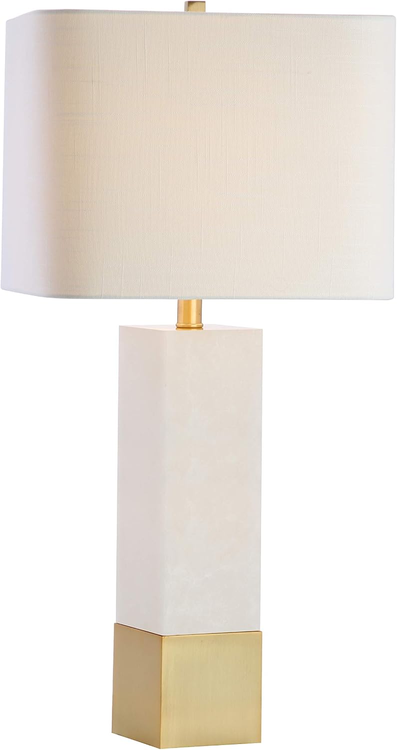 JONATHAN Y 29' Brass Gold/White Metal and Marble Table Lamp, Contemporary Transitional Bedside Lamp for Living Room, Bedroom, White Linen Rectangle Shade, LED Bulb Included JYL5009A