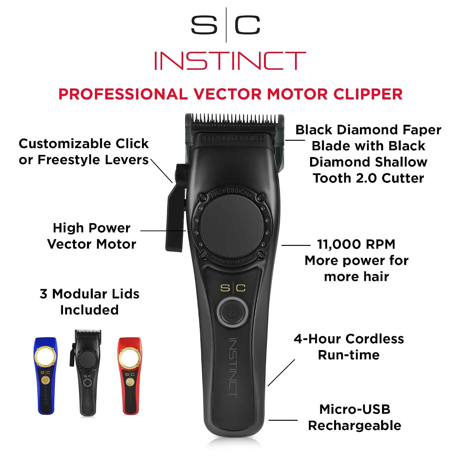 Stylecraft Instinct Professional Vector Motor Cordless Hair Clipper & Trimmer with Intuitive Torque Control Holiday Gift Bundle