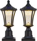2 Pack Solar Post Lights with Pier Mount Base with Dusk to Dawn Sensor, Outdoor Pillar Lights with Toggle Switch Control, Waterproof Exterior Pole Lamps Head for Driveway, Patio, Garden, Black