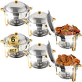 Beviliu 6QT Chafing Dishes for Buffet, 6 Pack 6QT Round Stainless Steel Chafing Dish Set for Home Parties, Christmas Gatherings, Food Warmers for Parties Buffet, Catering Supplies Buffet Display