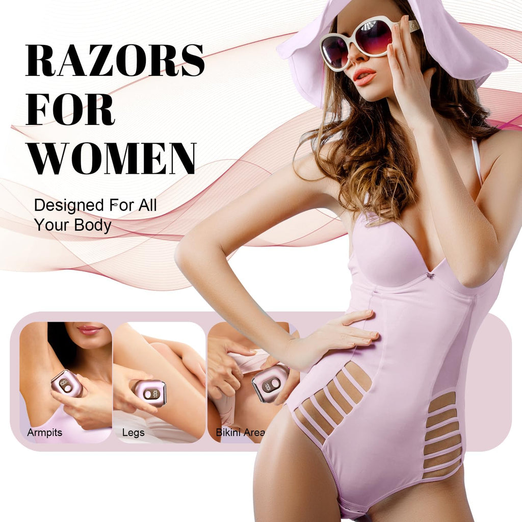 Cordless Electric Razors for Women: Mini Electric Shaver with Big LED Display - Rechargeable Bikini Trimmer - IPX7 Waterproof Wet Dry for Face Body Legs (Light Pink)