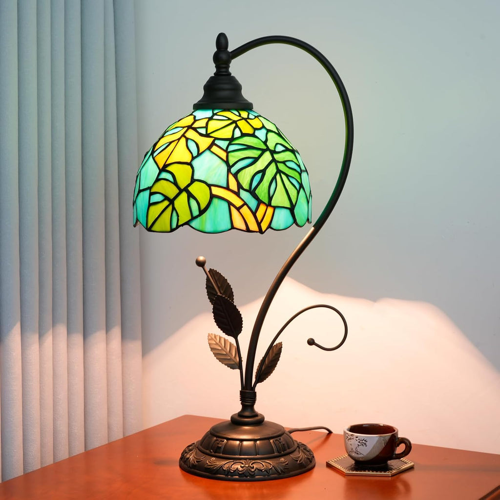 Tiffany Table Lamp Monstera Deliciosa Green Stained Glass Bedside Lamp Tiffany Style S Metal Monstera Swiss Cheese Plant Desk Light for Home Living Room Office Dormitory Bar Family Friends Gift
