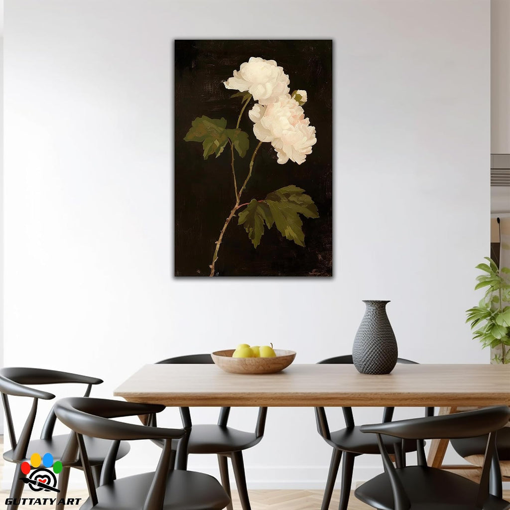 French Country Decor Wall Art, French Botanical Art Prints, Magnolia Floral Flower Wall Poster, Black and White Floral Flower Picture, Vintage Boho Style Wall Art for Living Room Office 32x48 Inch